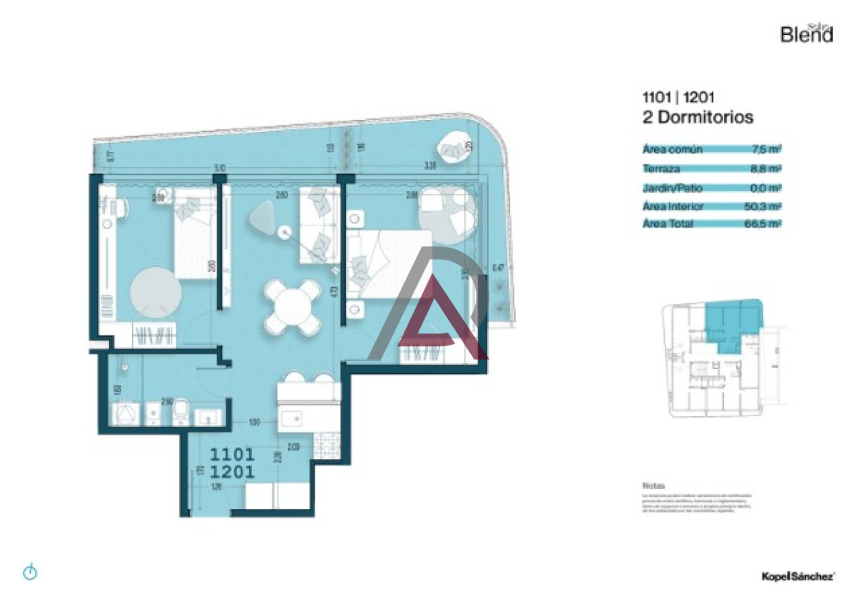 Apartamento ID.131 - BLEND SOHO - en Pozo - U 1101 - 2 Dorm. - Cordón