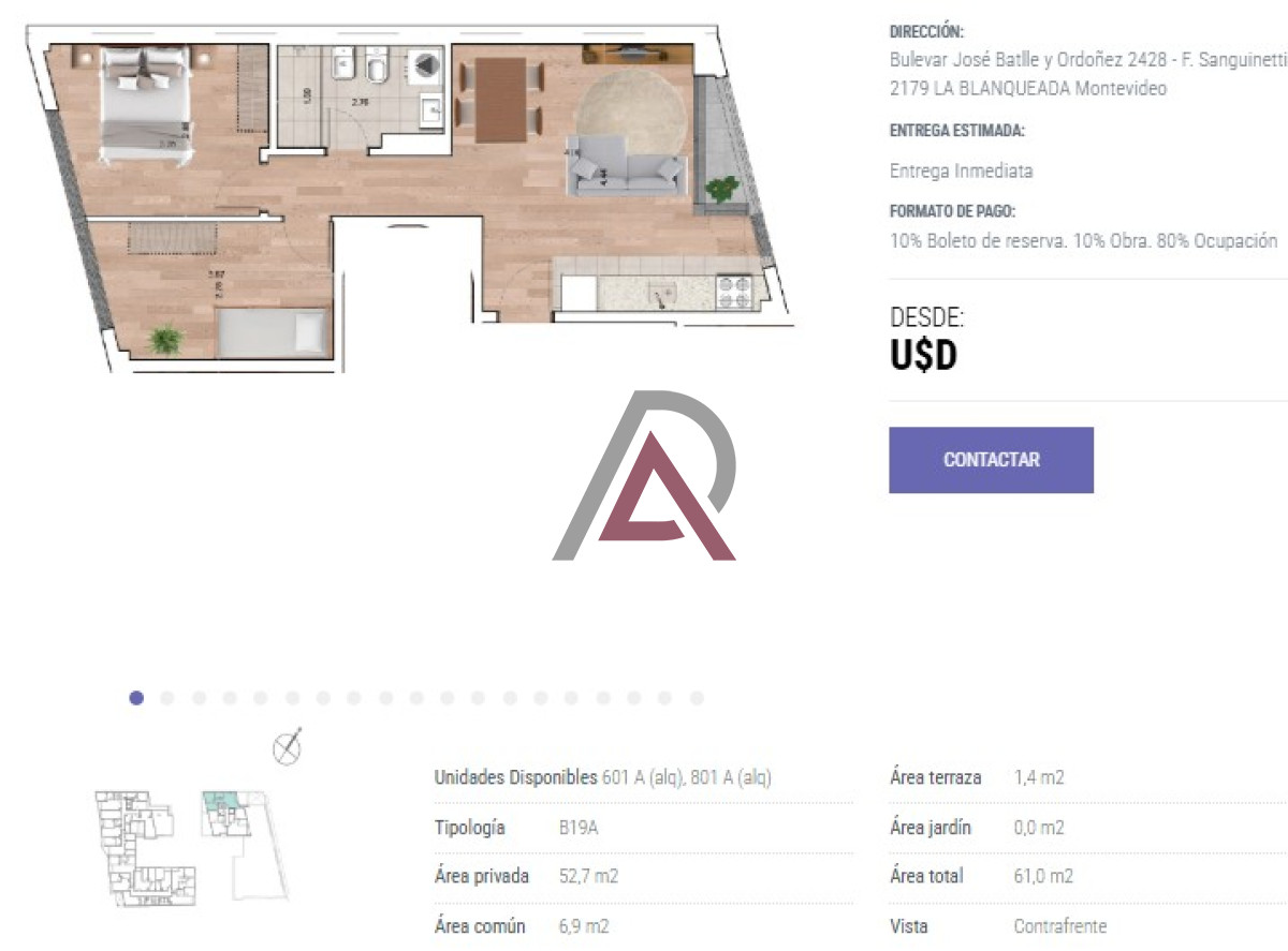 Apartamento ID.213 - ALQUILER APARTAMENTO 2 Dorm - U 801 A -  LA BLANQUEADA, 