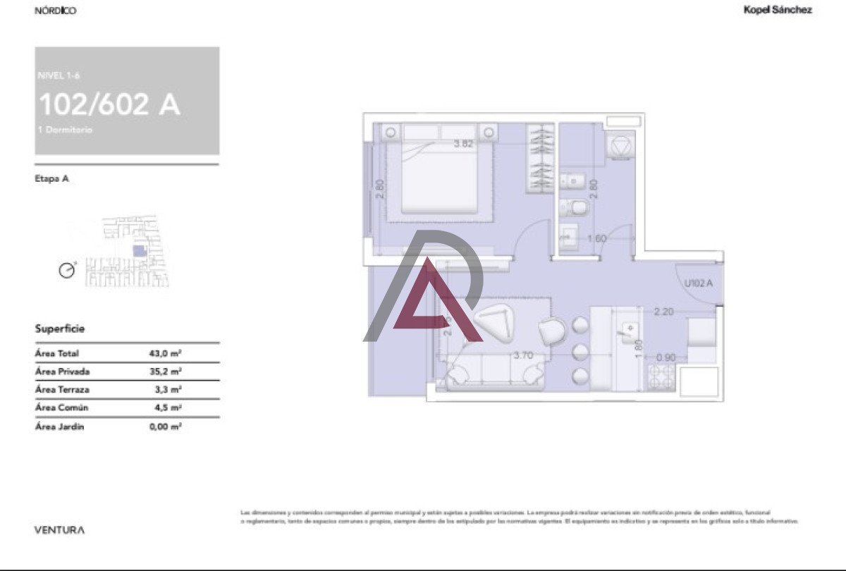 Apartamento ID.135 - APARTAMENTO 1 Dorm. - LA BLANQUEADA - en Construcción.