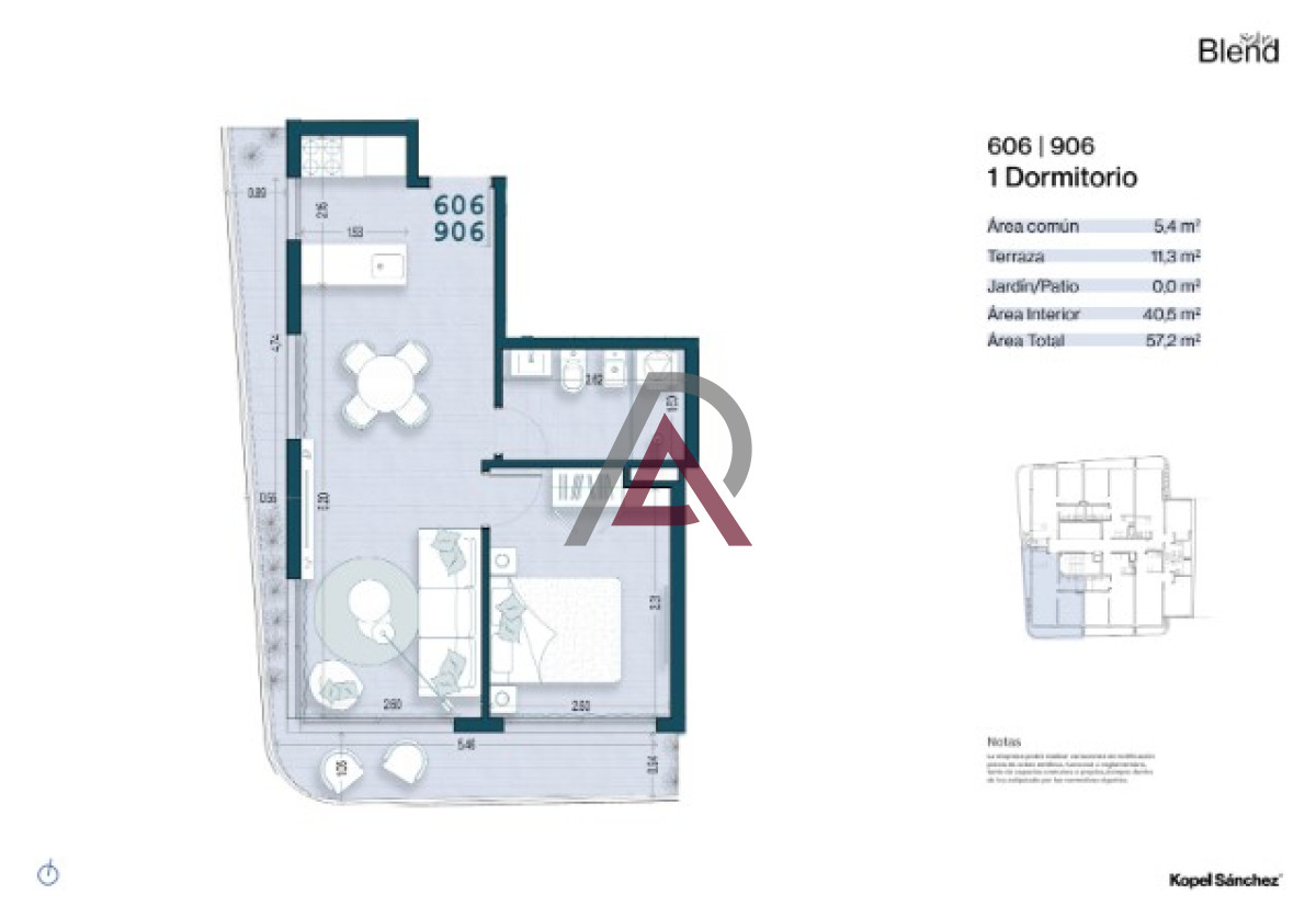 Apartamento ID.130 - BLEND SOHO - En Pozo - U 906 - 1 Dorm. - Cordón