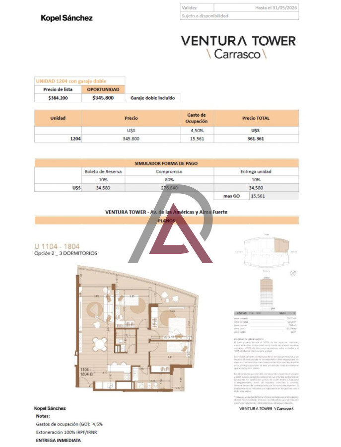 Apartamento ID.301 - OPORTUNIDADES Kopel- Sánchez  ABRIL 2026