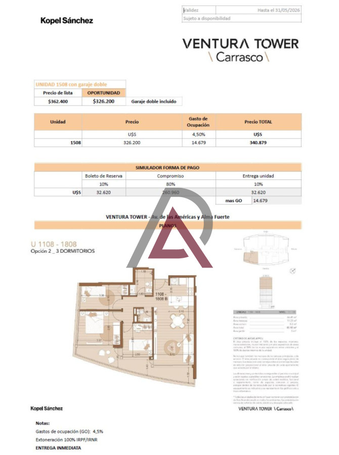 Apartamento ID.301 - OPORTUNIDADES Kopel- Sánchez  ABRIL 2026