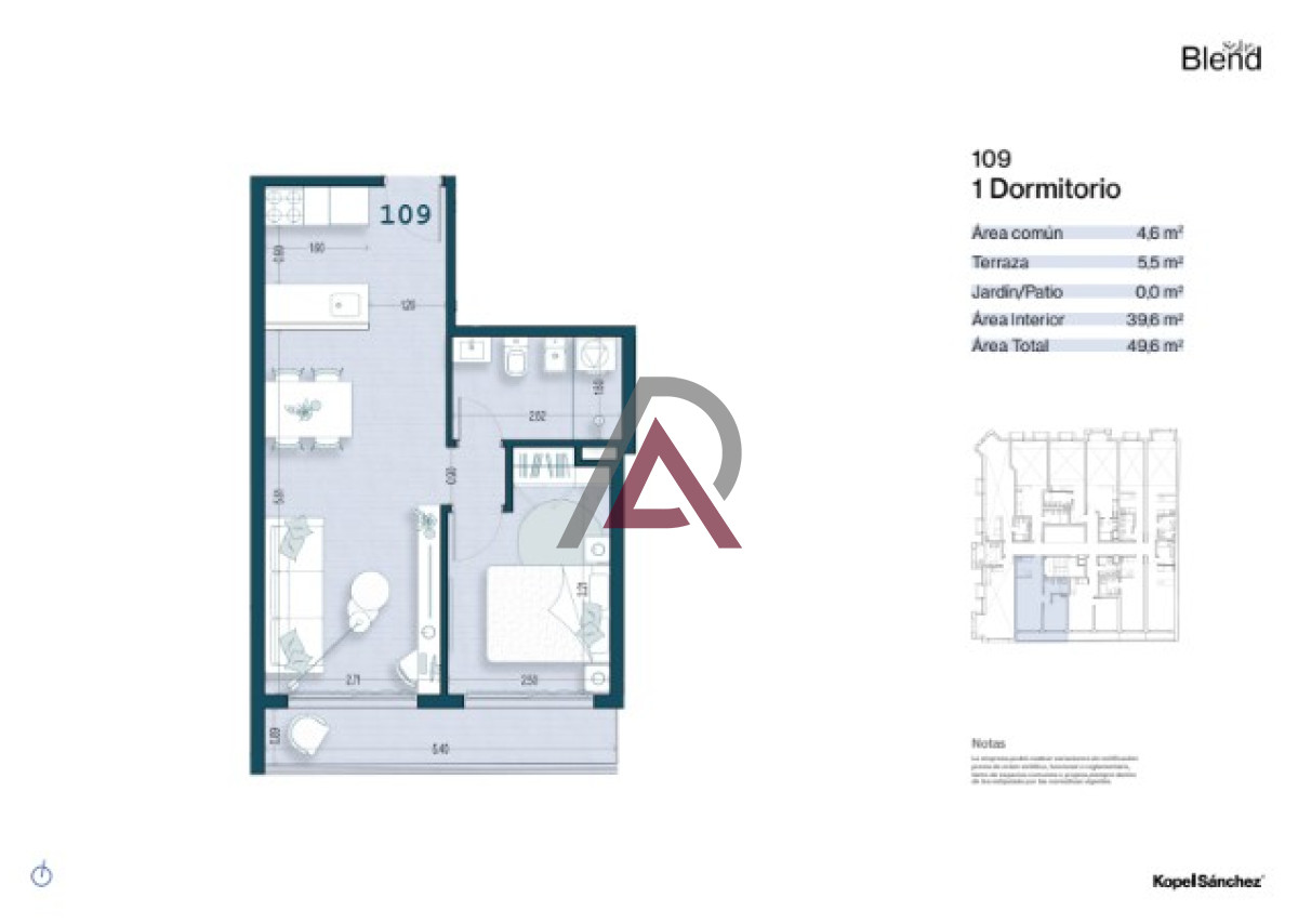 Apartamento ID.129 - BLEND SOHO - En Pozo - U 109 - 1 Dorm. - Cordón