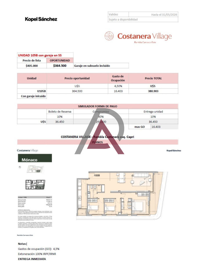 Apartamento ID.300 - OPORTUNIDADES Kopel- Sánchez  ABRIL 2026