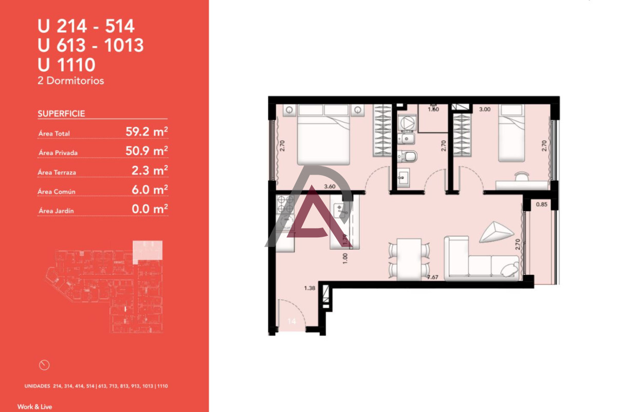 Apartamento ID.239 - VENTA APARTAMENTO 2Dorm. - TRES CRUCES - U 1110 a Estrenar!! 