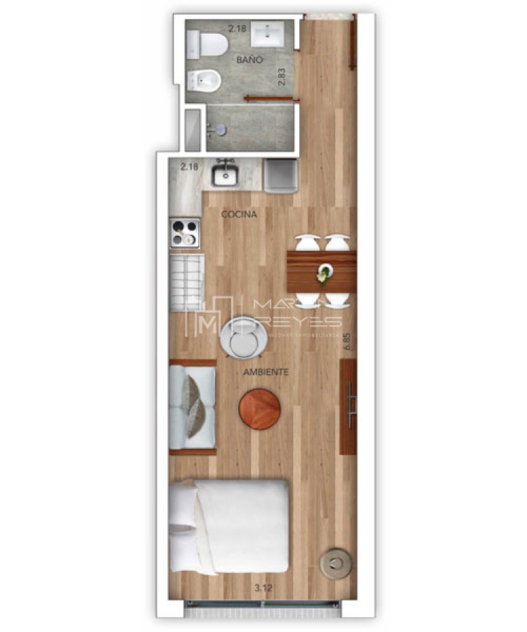 Apartamento ID.1260/Alquiler-Monoambiente-en-Pocitos-Nuevo-(cod-1260) - Alquiler Monoambiente en Pocitos Nuevo (cod 1260)
