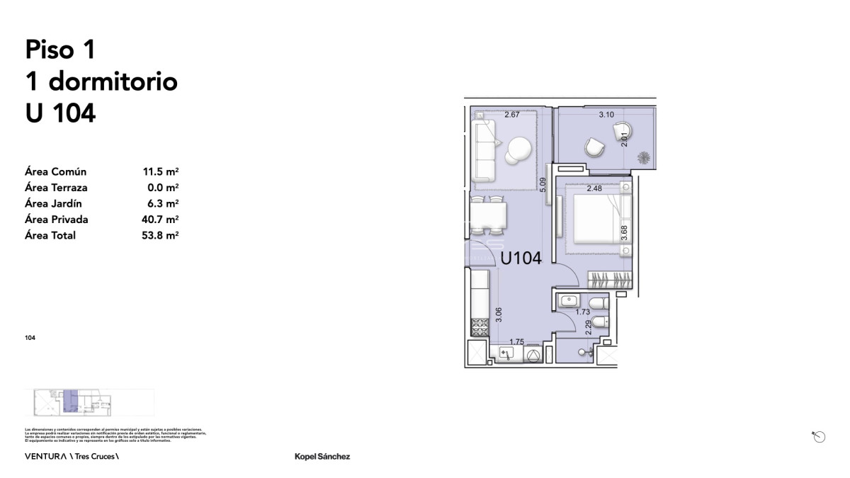 Apartamento ID.1517 - Venta de Apartamento 1 dormitorio en Tres cruces  (cod 1517)