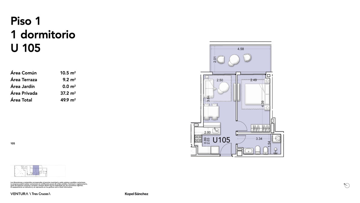 Apartamento ID.1518 - Venta Apartamento 1 dormitorio en Tres Cruces (cod 1518)
