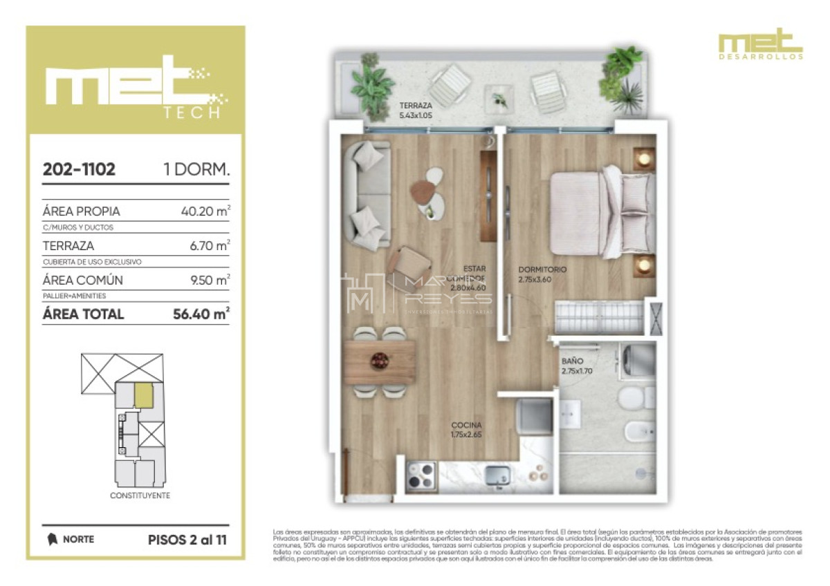 Apartamento ID.694 - Venta Apartamento 1 Dormitorio Cordón Sur Met Tech