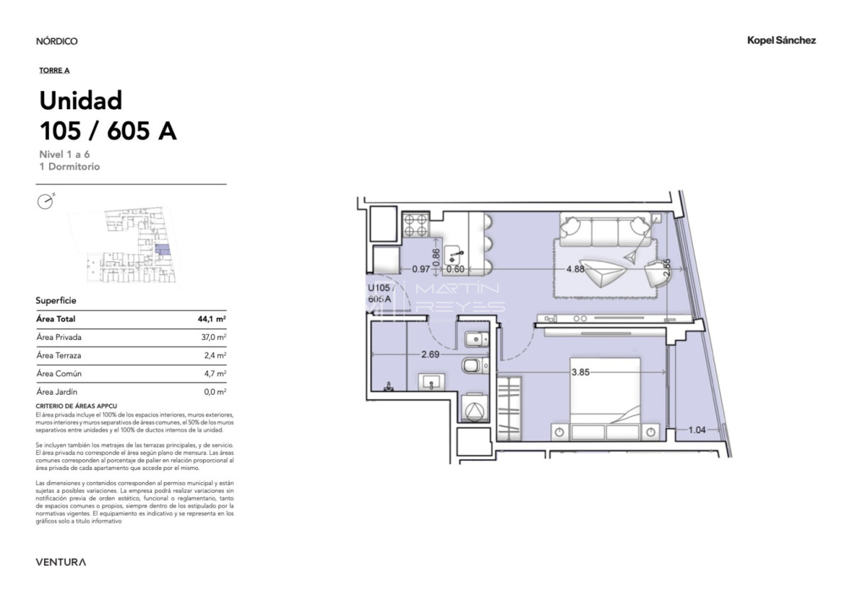 Apartamento ID.1541 - Alquiler 1 dormitorio a estrenar en La Blanqueada - Ventura Nórdico - Estrena ubicación estratégica (cod 1541)