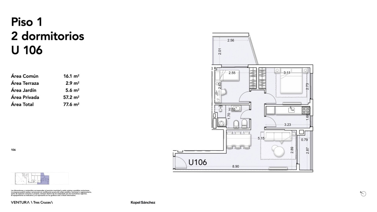 Apartamento ID.1519 - Venta Apartamento 2 dormitorios en Tres Cruces (cod 1519)