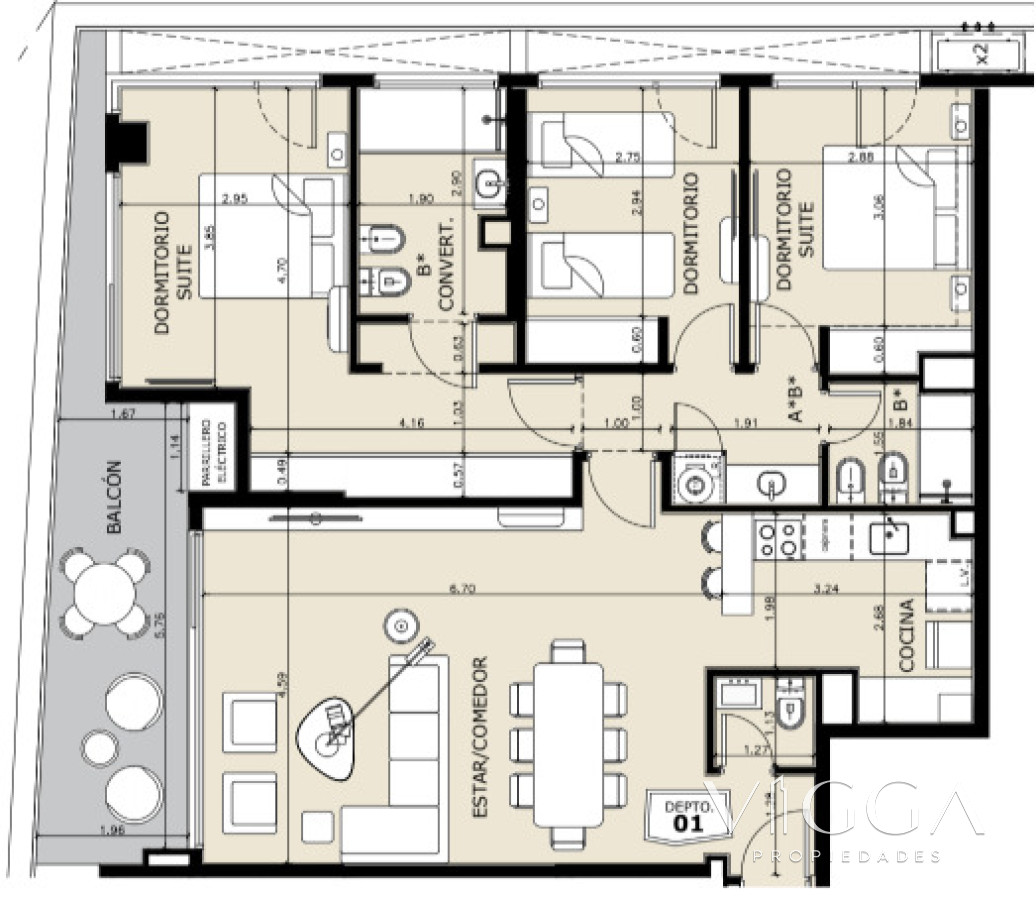 Apartamento ID.206 - Apartamento en venta tres dormitorios Punta del Este