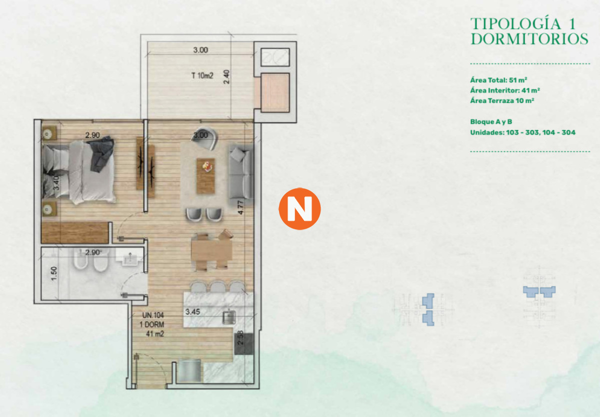 Apartamento de 1 dormitorio, proyecto Mansa Forest  - NLV224454A