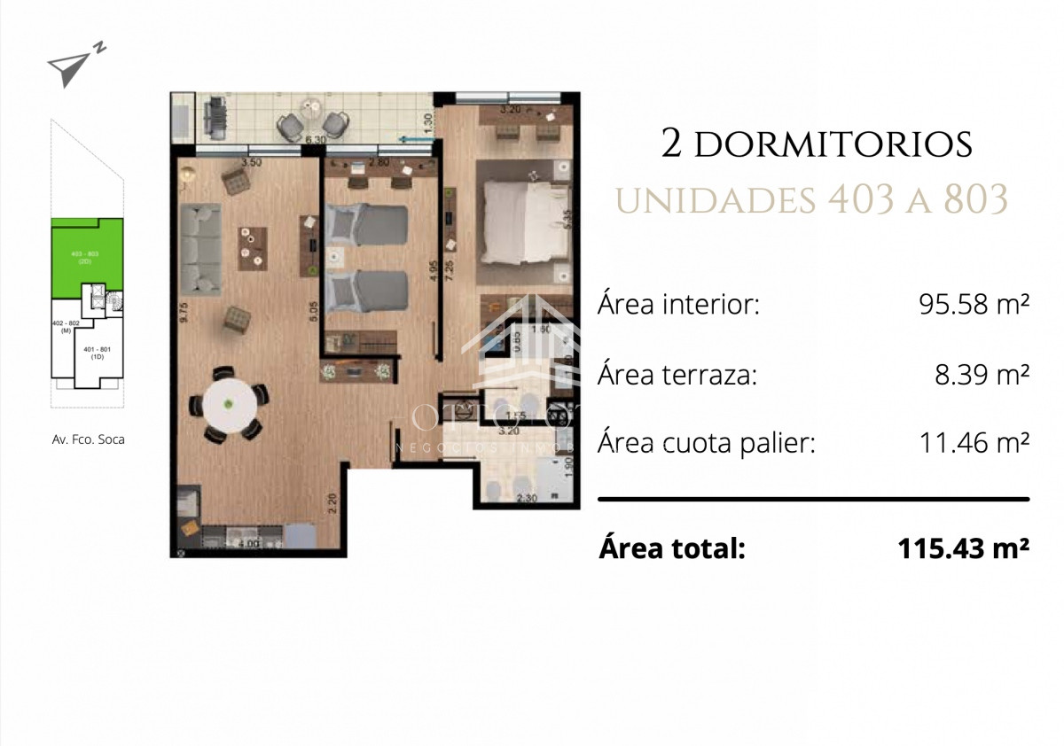 Apartamento ID.27138 - Apartamento en venta 2 dormitorios con 2 baños Pocitos