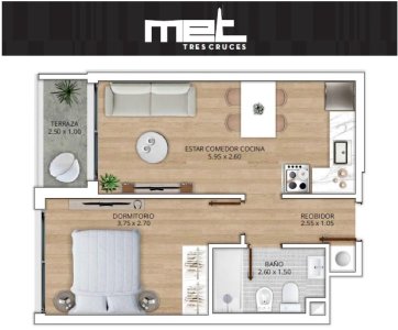 Apartamento en venta, 1 dormitorio en tres cruces 