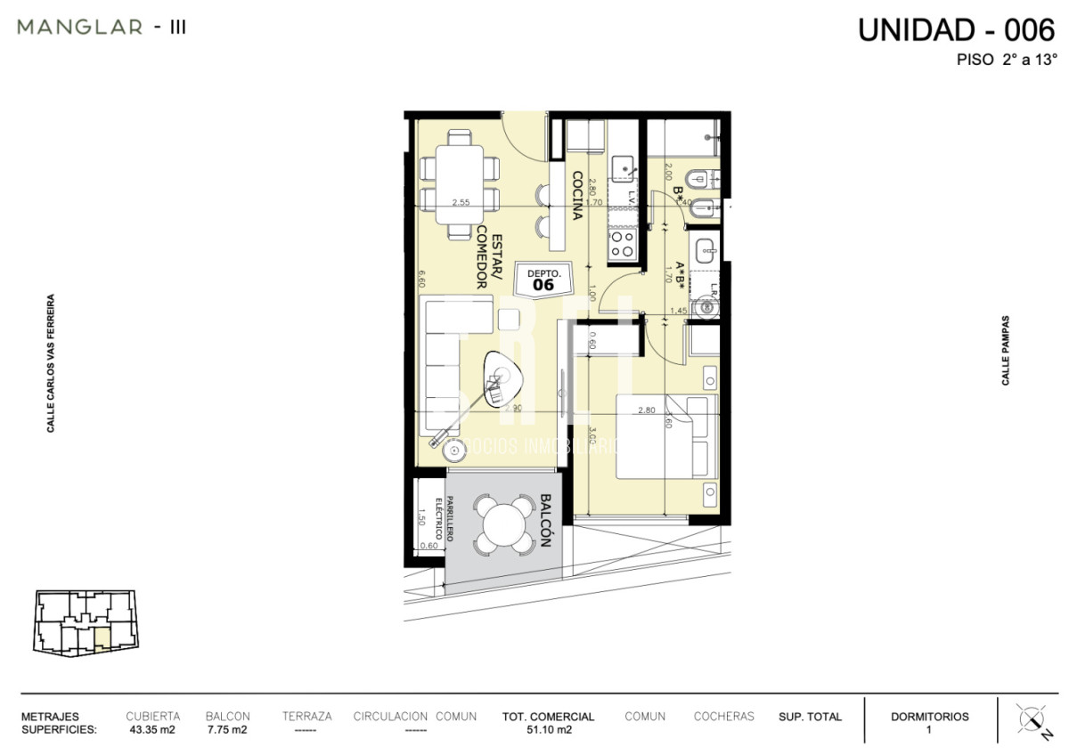 Apartamento ID.707 - MANGLAR UMBRA. Unidad 06 un dormitorio. Venta en Pozo