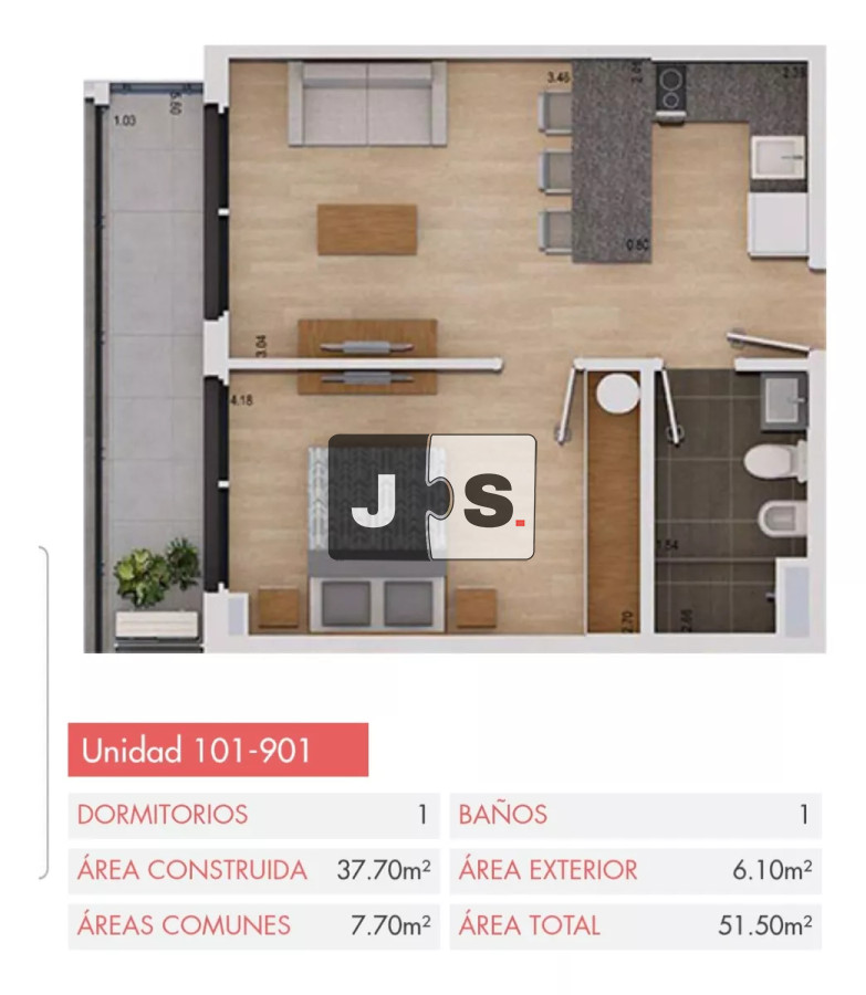 Apartamento ID.3332 - Alquilo apartamento 1 dormitorio  estrenar, punta carretas 