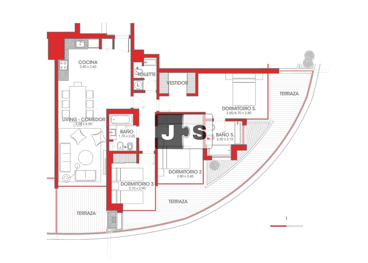 Apartamento ID.2848 - Alquiler apartamento 3 dormitorios a estrenar Parque Miramar cochera