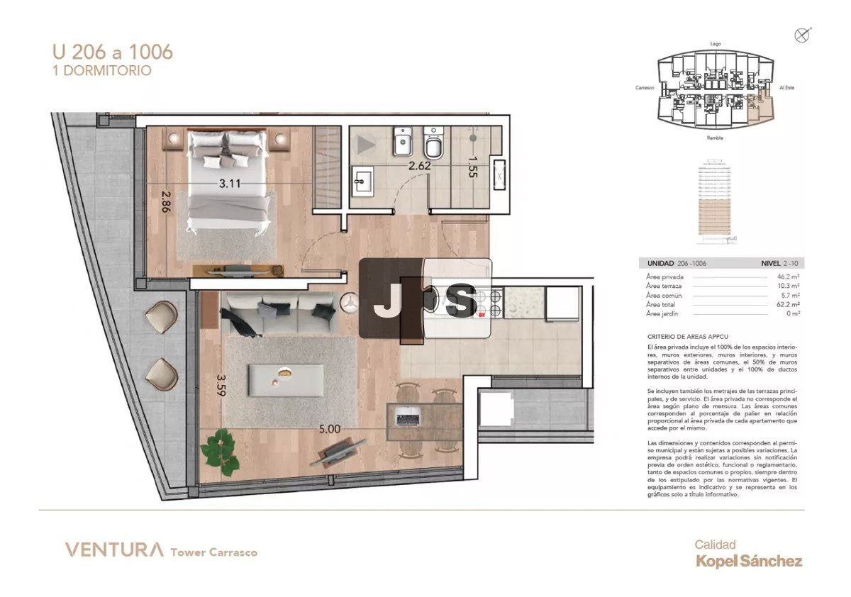 Apartamento ID.1492 - Alquiler apartamento 1 dormitorio Parque Miramar