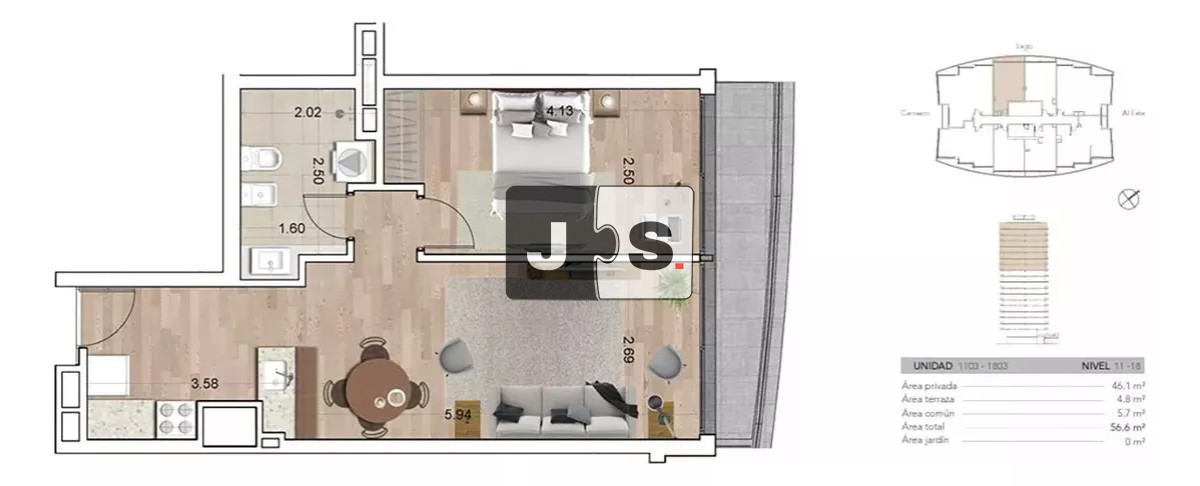 Apartamento ID.2925 - Alquiler Apartamento, 1 dormitorio con Piscina, Barbacoa, Garage, vista a Lago, Canelones