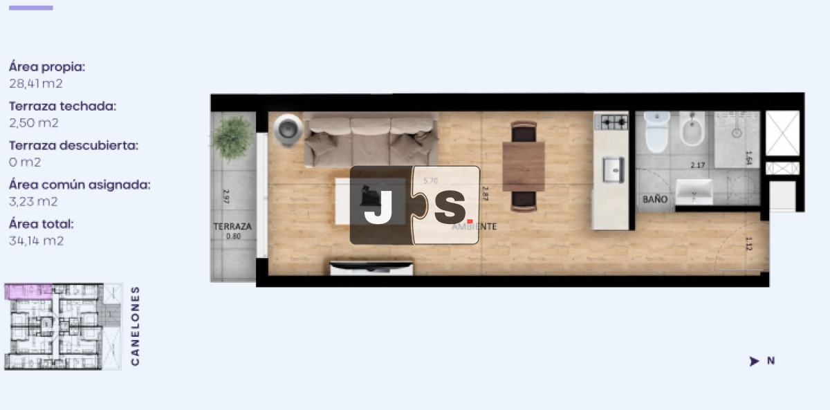 Apartamento ID.3474 - Venta monoambiente a estrenar Cordón.