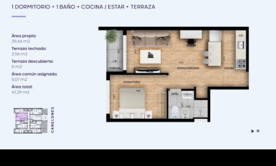 Venta apartamento 1 dormitorio a estrenar, Cordón