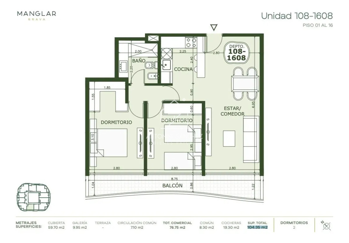 Apartamento ID.2176 - Apartamento venta 2 dormitorios Manglar
