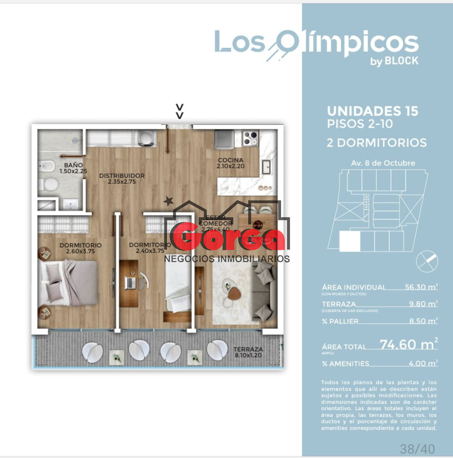 Apartamento ID.467 - Apartamentos de 2 dormitorios, Edificio Los Olímpicos