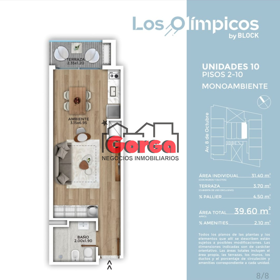 Apartamento ID.465 - Monoambientes a estrenar Marzo 2026. Edificio Los Olimpicos