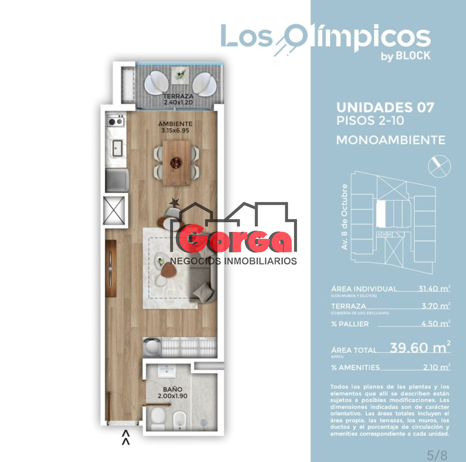 Apartamento ID.465 - Monoambientes a estrenar Marzo 2026. Edificio Los Olimpicos