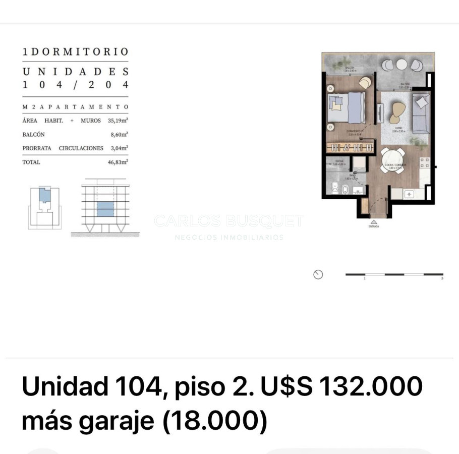 Apartamento ID.1152 - Venta SEE MANSA ultima unidda espectacular de 1 dormitorio