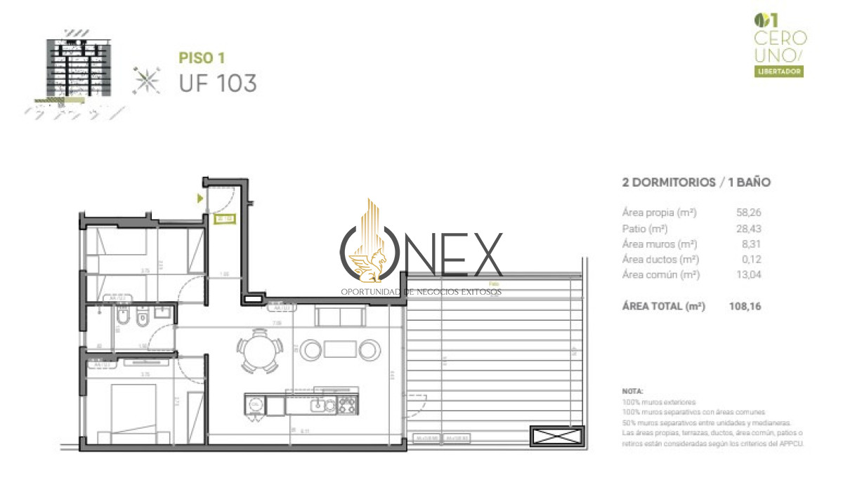 Apartamento ID.4130 - Venta de apartamento de 2 dormitorios con patio amplio 