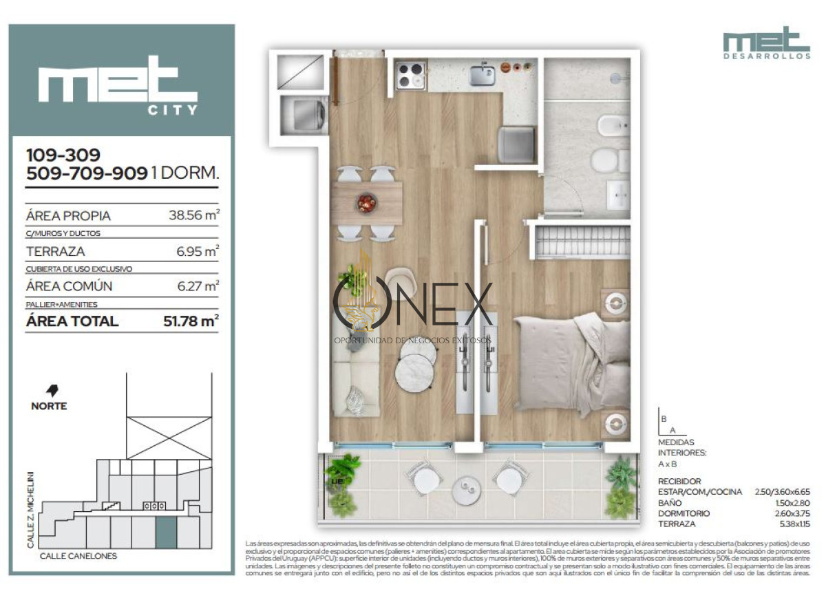 Apartamento ID.3637 - Nuevo Met - Venta Ap.Barrio Sur 1D Terraza Frente Amenities Vivienda Promovida