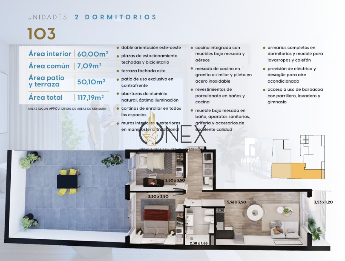 Apartamento ID.3886 - Venta de Apartamento de 2 dormitorios con patio en Cordón 