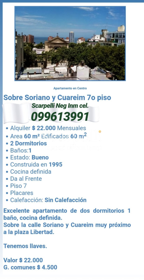 Apartamento ID.17212 - Apartamentos en Alquiler Varios en Pocitos / Cordón de 2 y 3 dormitorios con y sin garage.-