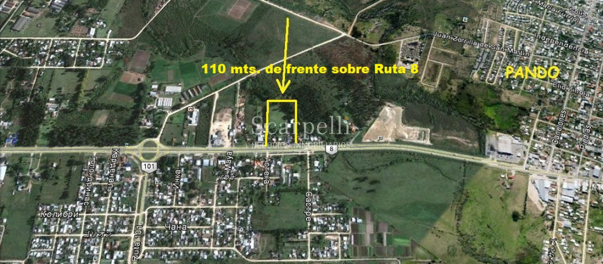 Chacra ID.29521 - Importante Terreno con 110 mts. de Frente a Ruta 8 muy próximo a Ciudad de Pando y Ruta 101.-