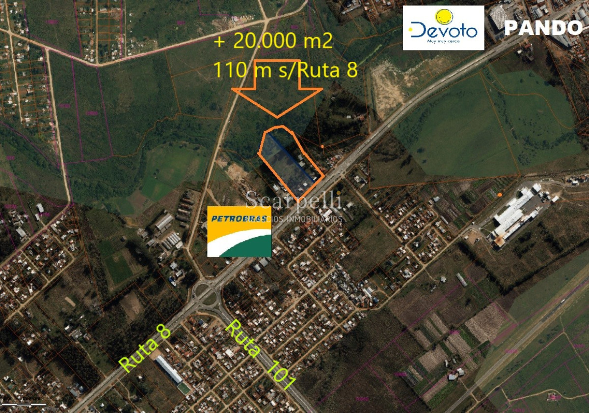 Chacra ID.29521 - Importante Terreno con 110 mts. de Frente a Ruta 8 muy próximo a Ciudad de Pando y Ruta 101.-