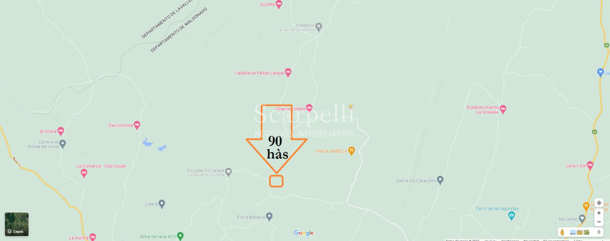 Chacra ID.37593 - Venta Chacra Maldonado proximo Límite con Lavalleja : Sierras de Carape con costa al arroyo Carapé.-