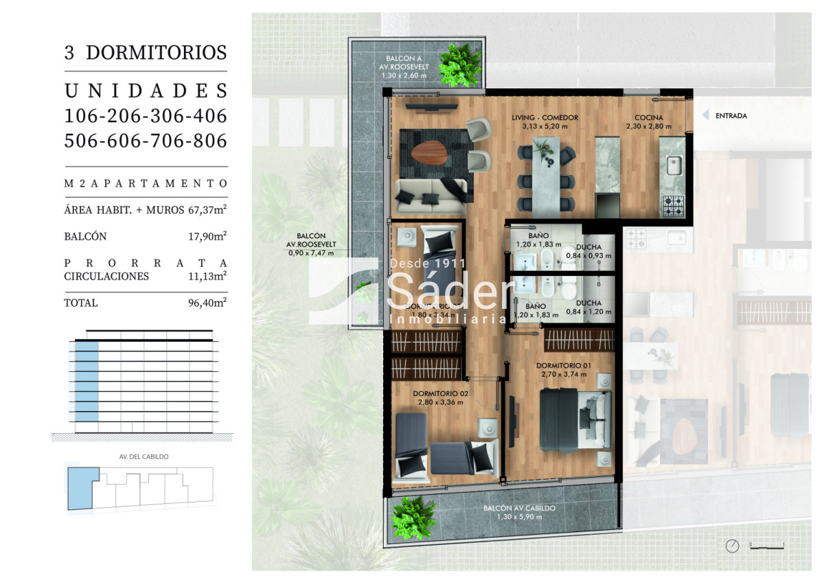 Apartamento ID.4790 - Aptos de 3 Dorm en Pozo. Vivienda promovida, excelente ubicación. See Bosque 