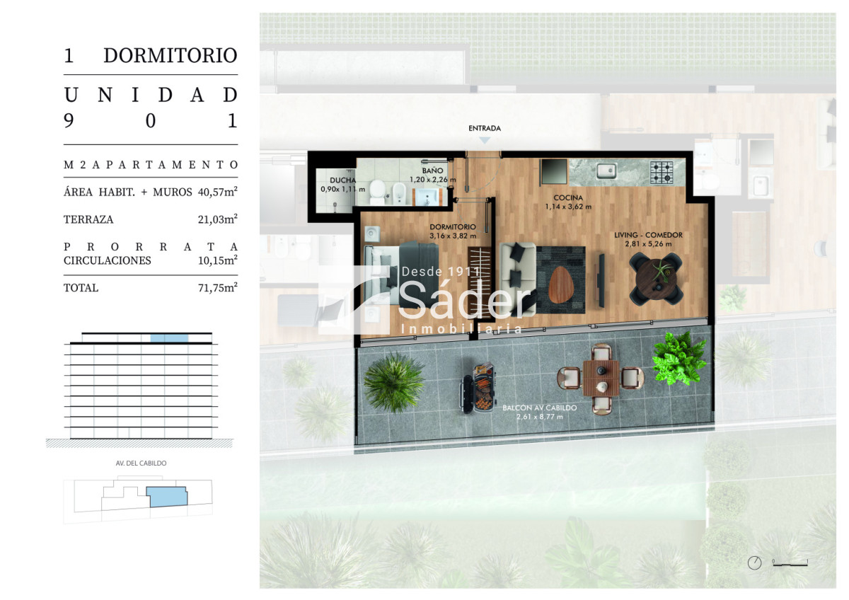 Apartamento ID.4781 - Apto en Pozo de 1 Dormitorio en Último Piso con Balcón 