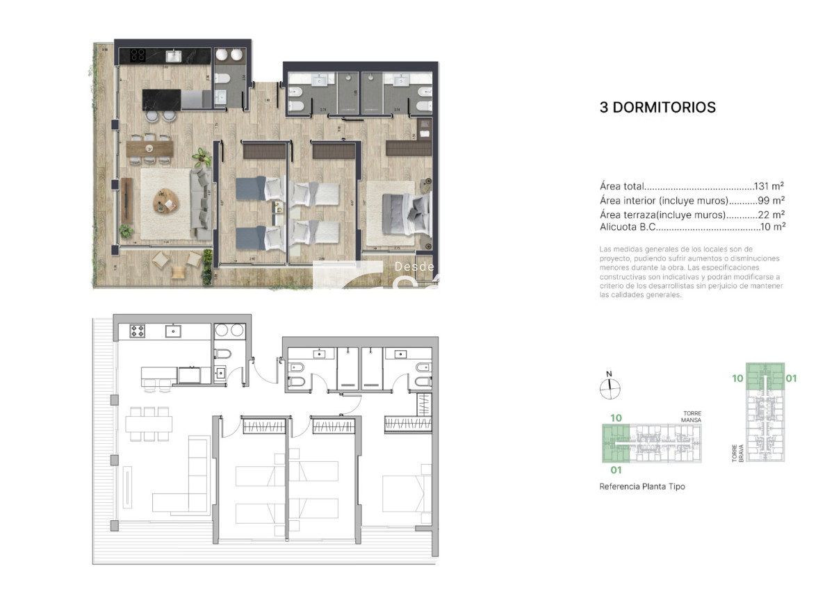 Apartamento ID.3979 - Elegante 3 dormitorios con terraza en Aidy Grill