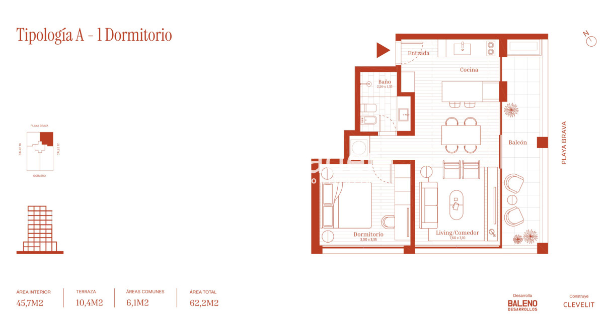 Apartamento ID.4691 - 1 dormitorio con balcón amplio en Península