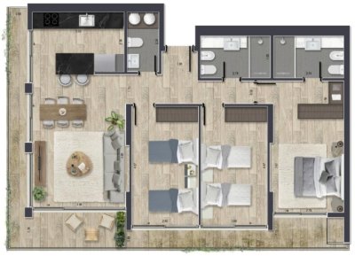 Moderno 3 dormitorios con terraza en Aidy Grill