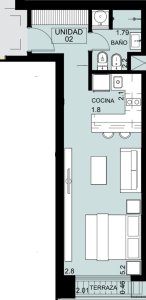 Monoambiente con terraza y cochera 