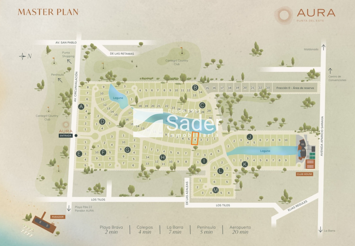 Terreno ID.4603 - Lote de 1062m2 sobre Laguna en Barrio Privado, Pda 22 de Playa Brava 