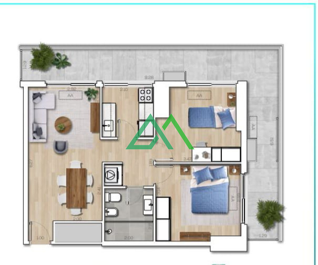 Apartamento ID.37 - Venta de apto de dos dormitorios con impresionante terraza rodeando el apto