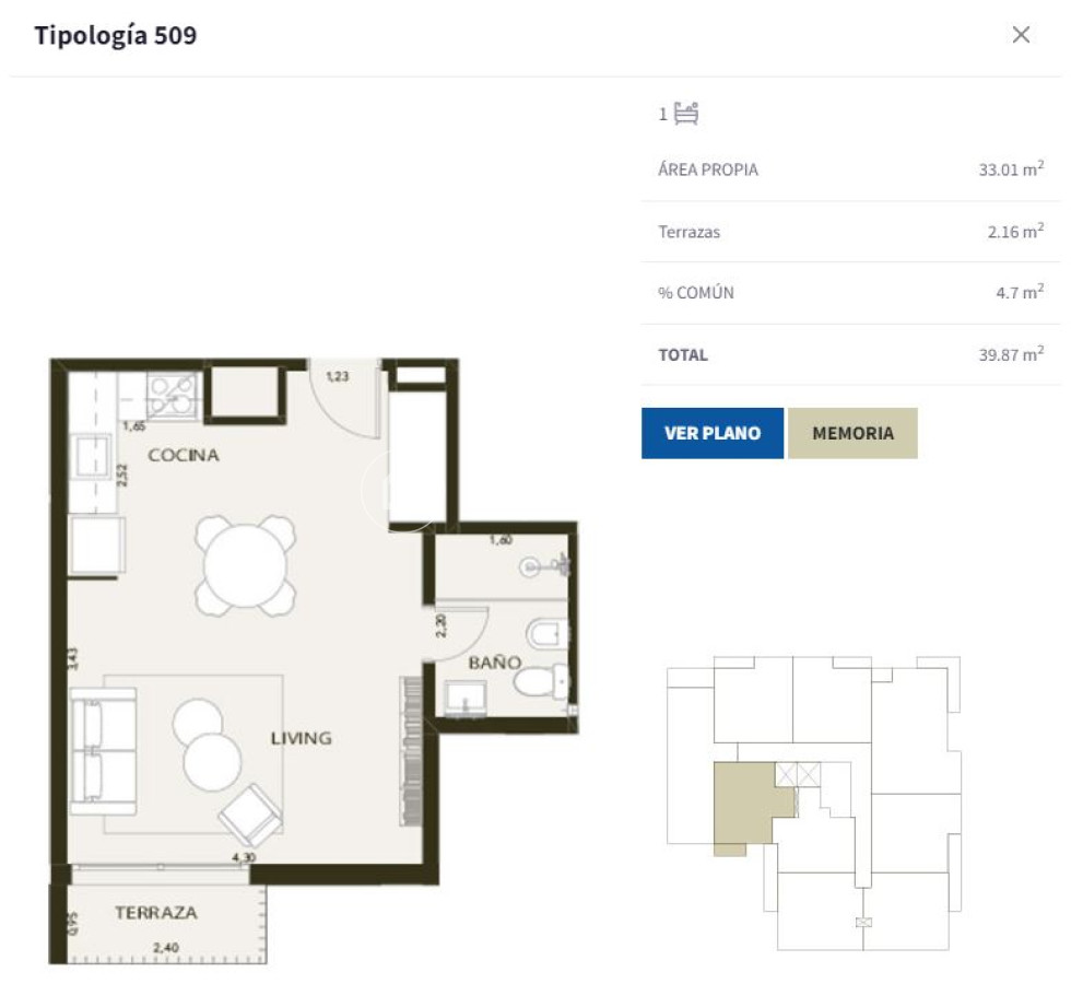 Apartamento ID.713 - Venta Apartamento monoambiente Horus Art 4 - Barrio Sur