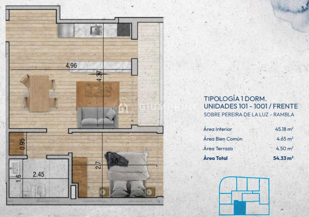 Apartamento ID.1065 - Venta apartamento 1 dormitorio Sea Side II - Pocitos Nuevo