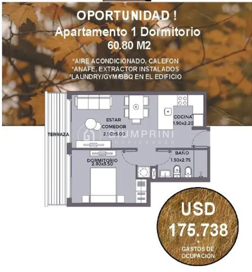 Apartamento ID.910 - Venta apartamento 1 dormitorio - Park Square Franzini 