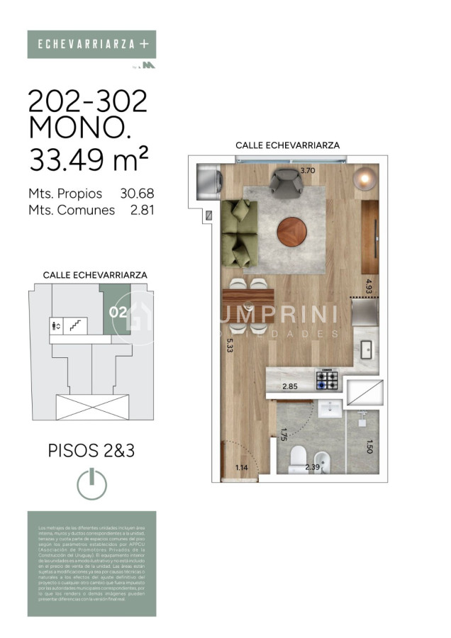 Apartamento ID.992 - Venta Apartamento monoambiente - Pocitos Nuevo - Echevarriarza +